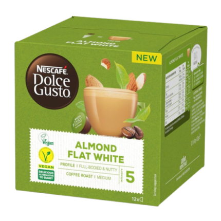 Dolce Gusto Plant-based Almond Flat White and enjoy a delicious coffee beverage that checks all your boxes. Real, high-quality coffee combines with almond for a full body and to top it all off, it’s lactose-free.​